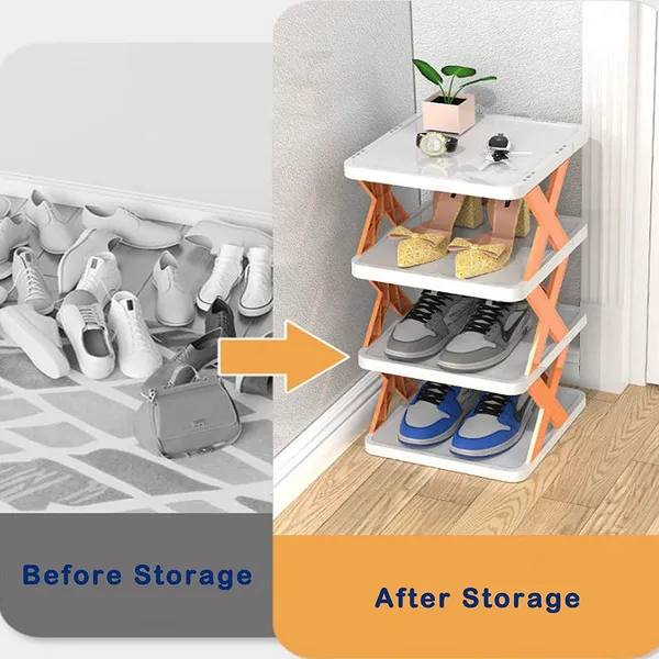 White_And_Orange_Plastic_Foldable_3_Layer_Shoe_Rack