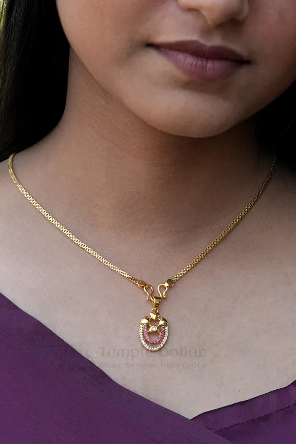 Pendant_Chain_For_Women_South_Indian_Pink_Ad_Stone_Gold_Necklace
