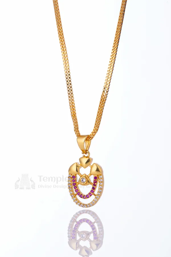 Pendant_Chain_For_Women_South_Indian_Pink_Ad_Stone_Gold_Necklace