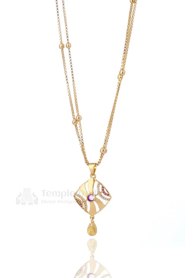 Pendant_Chain_For_Women_Pink_Ad_Stone_Daily_Wear_Gold_Necklace