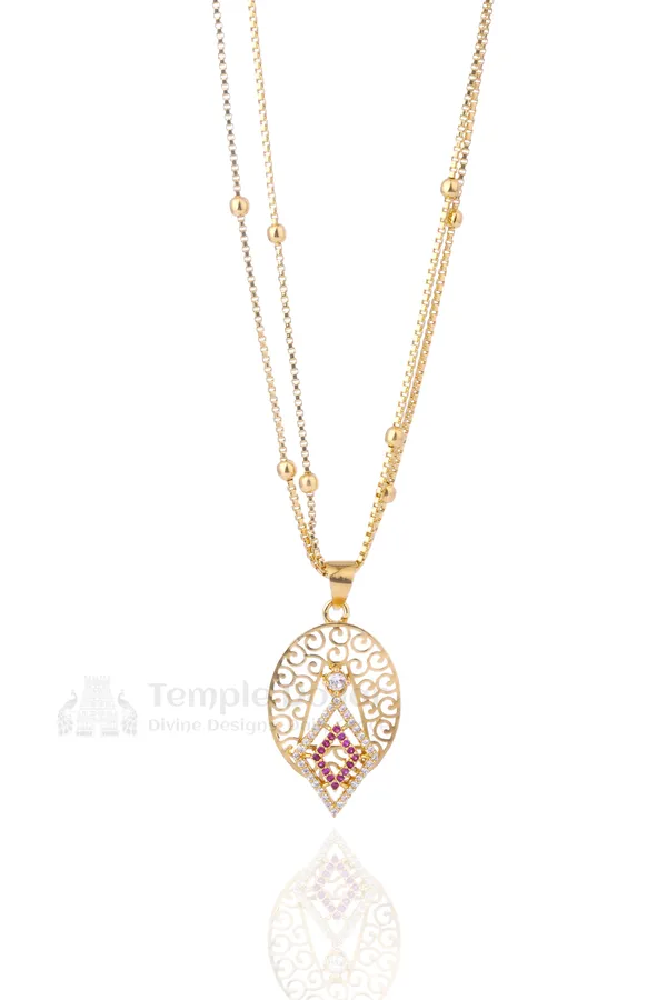 Gold_Plated_Pendant_Chain_With_Pink_Stone_Double_Chain