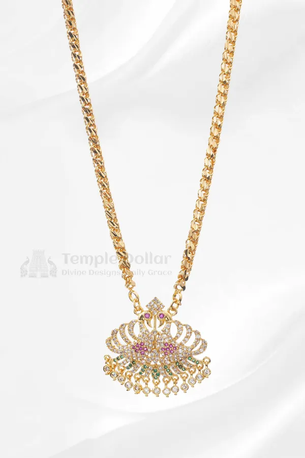 Twin_Peacock_Pendant_Necklace_With_Designer_Lotus_Chain