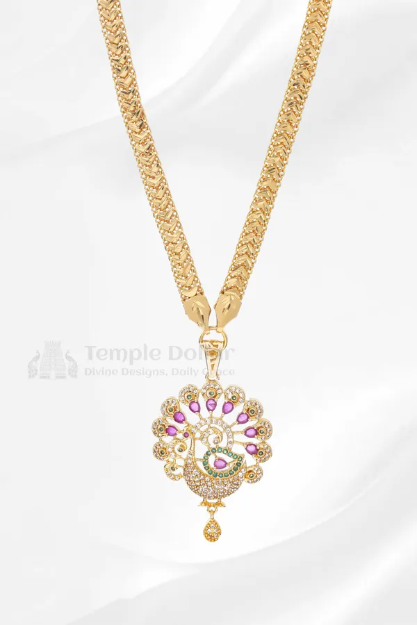 Dancing_Peacock_Pendant_With_Designer_V_Link_Chain