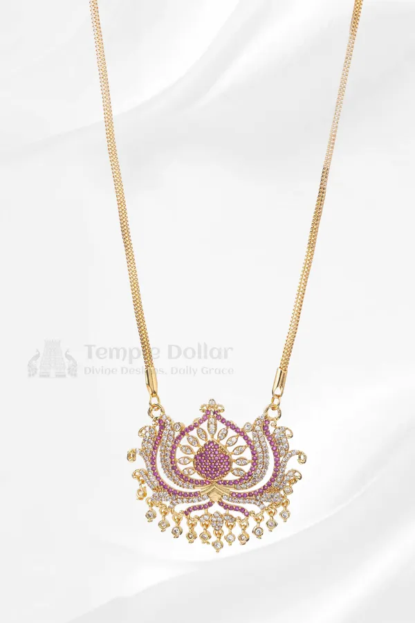 Ruby_White_Floral_Lotus_Pendant_With_Mugappu_Chain