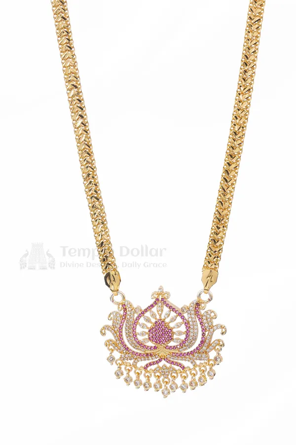 Ruby_White_Floral_Lotus_Pendant_With_V_Link_Chain