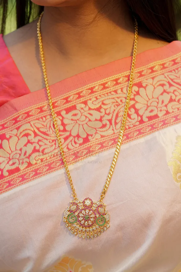 Multi_Color_Floral_Mandala_Pendant_With_Fancy_Box_Chain