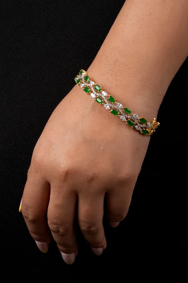 Gold_Plated_Emerald_Green_And_White_Cubic_Zirconia_Studded_Cuff_Bracelet