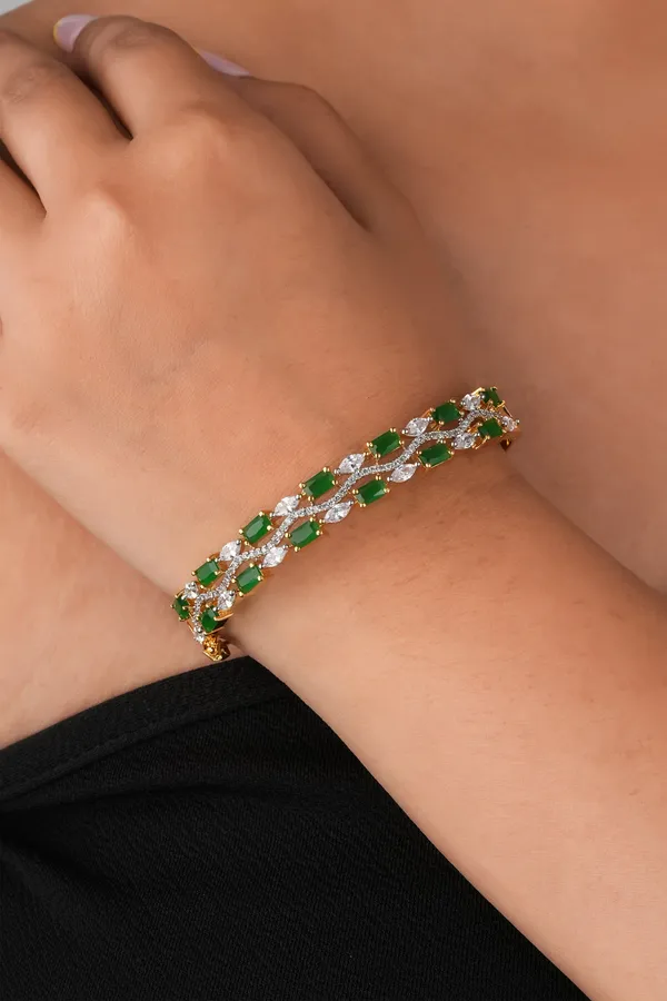 Gold_Plated_Emerald_Green_And_White_Cubic_Zirconia_Studded_Cuff_Bracelet