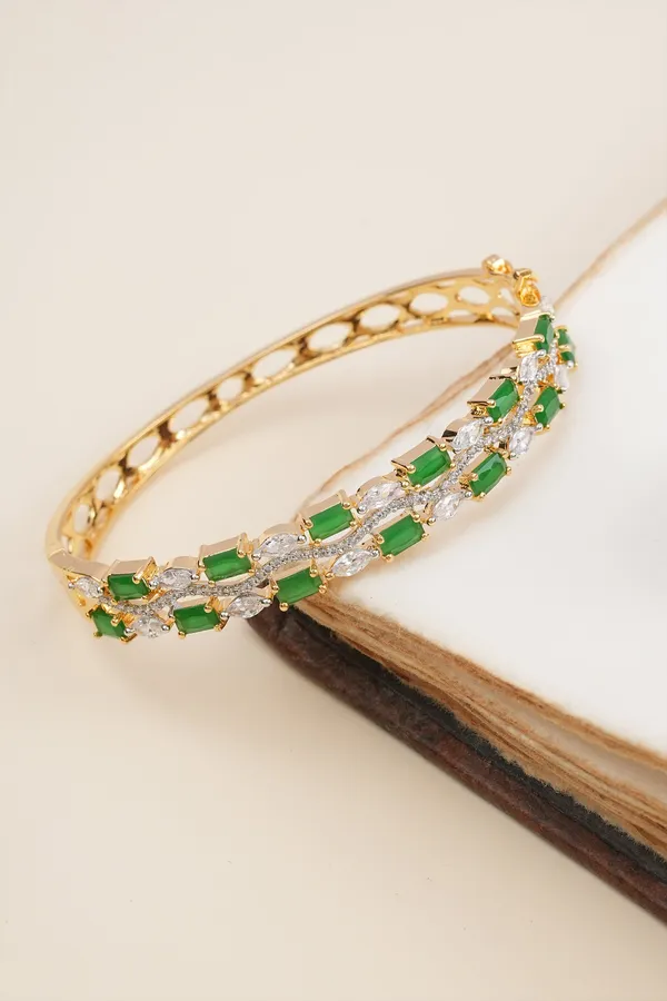 Gold_Plated_Emerald_Green_And_White_Cubic_Zirconia_Studded_Cuff_Bracelet
