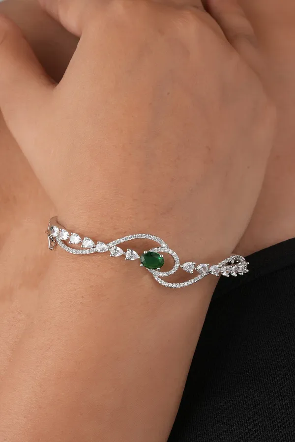 Rhodium_Plated_Emerald_Green_Stone_Wave_Bracelet