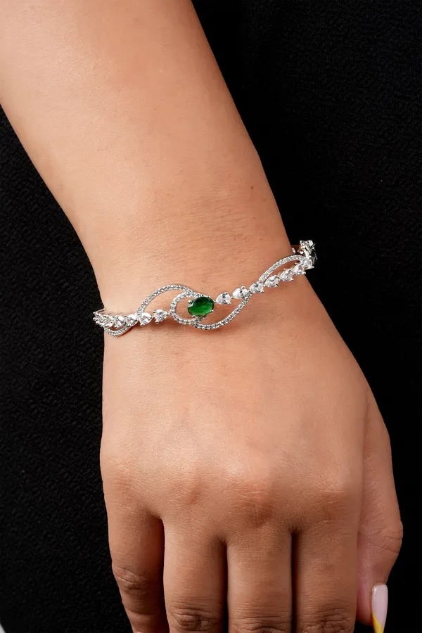 Rhodium_Plated_Emerald_Green_Stone_Wave_Bracelet