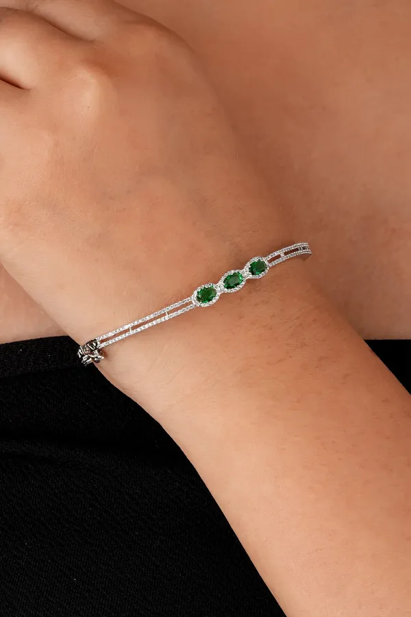 Emerald_Stoned_American_Diamond_Silver_Plated_Bracele