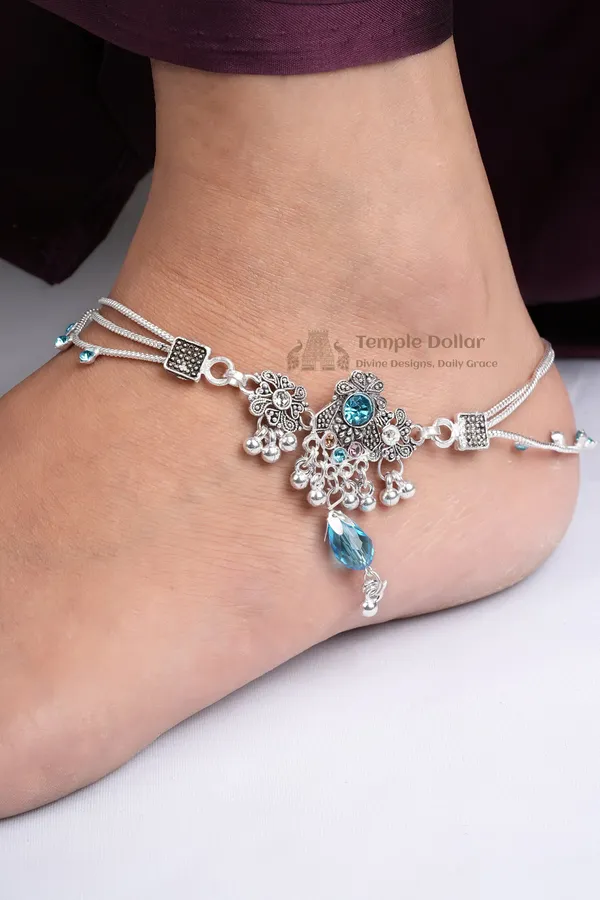 Oxidized_Silver_Finish_Payal_With_Turquoise_Crystals