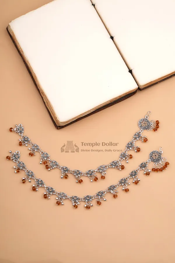 Oxidized_Silver_Finish_Floral_Payal_With_Citrine_Tone_Charms