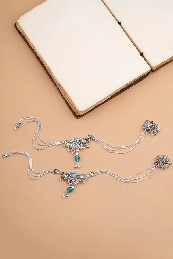 Multi_Strand_Silver_Payal_With_Turquoise_Crystals