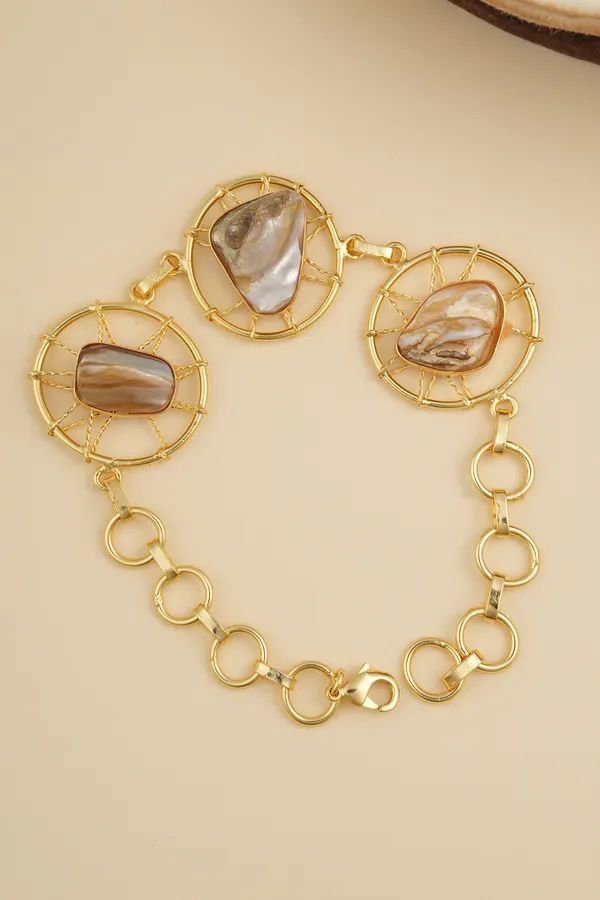 Boho_Dreamcatcher_Link_Bracelet_Gold_Earth_Tone_Inlay
