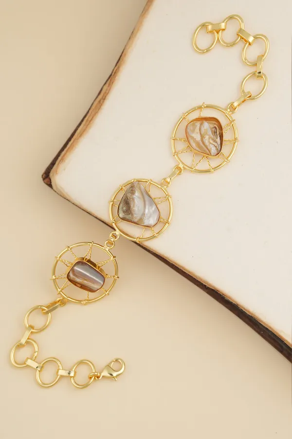 Boho_Dreamcatcher_Link_Bracelet_Gold_Earth_Tone_Inlay