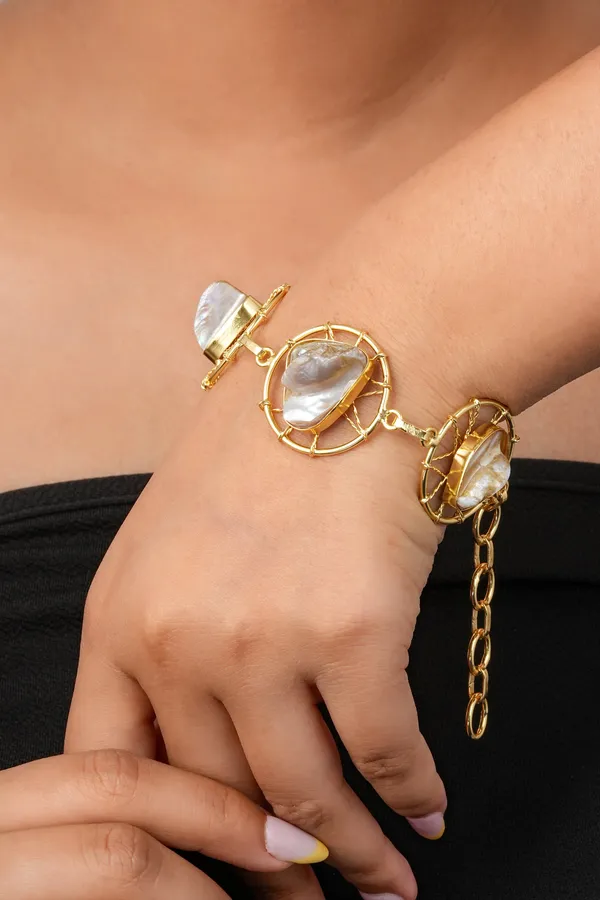 Boho_Dreamcatcher_Link_Bracelet_Gold_Earth_Tone_Inlay