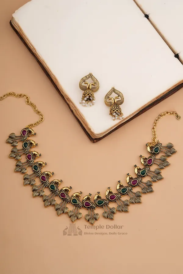 Antique_Peacock_Choker_Jhumka_Set