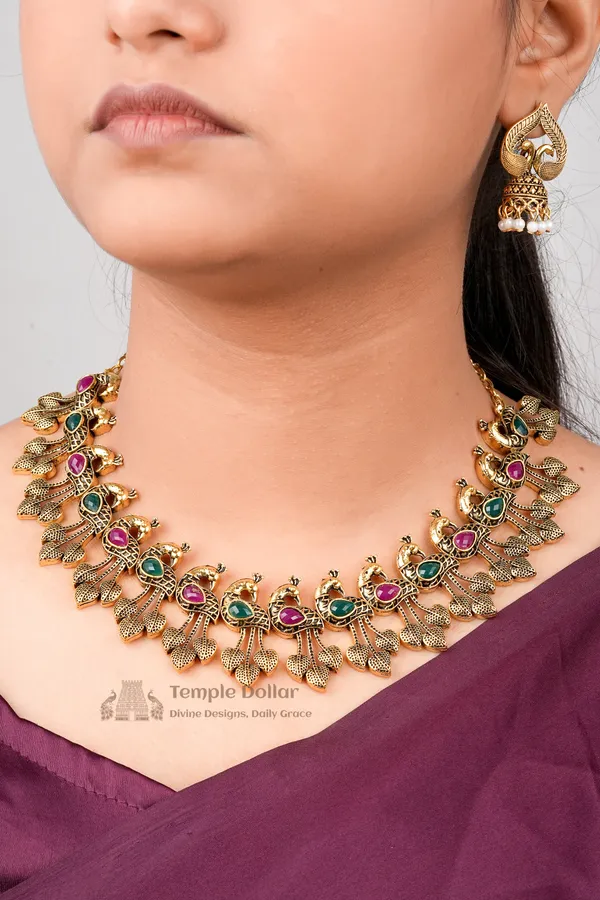 Antique_Peacock_Choker_Jhumka_Set