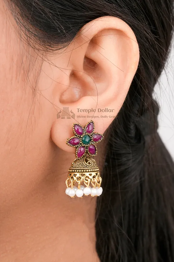 Antique_Floral_Kemp_Choker_With_Pearl_Jhumkas