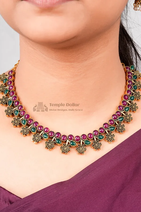 Antique_Floral_Kemp_Choker_With_Pearl_Jhumkas