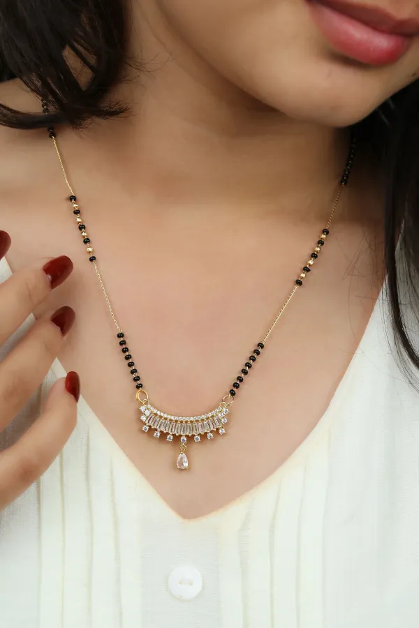 Gold_Baguette_CZ_Bar_Pendant_with_Drop_Mangalsutra_Necklace_