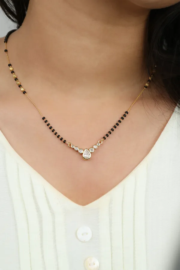 Gold_Pear_CZ_Solitaire_Pendant_Mangalsutra_Necklace