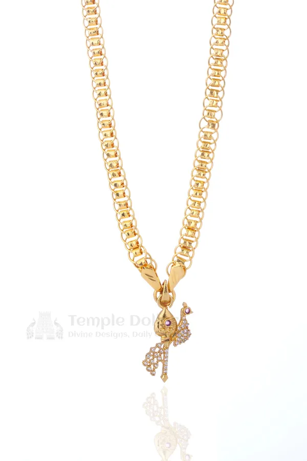 Pendant_Chain_for_Women_|_South_Indian_Peacock_AD_Stone_Gold_Necklace