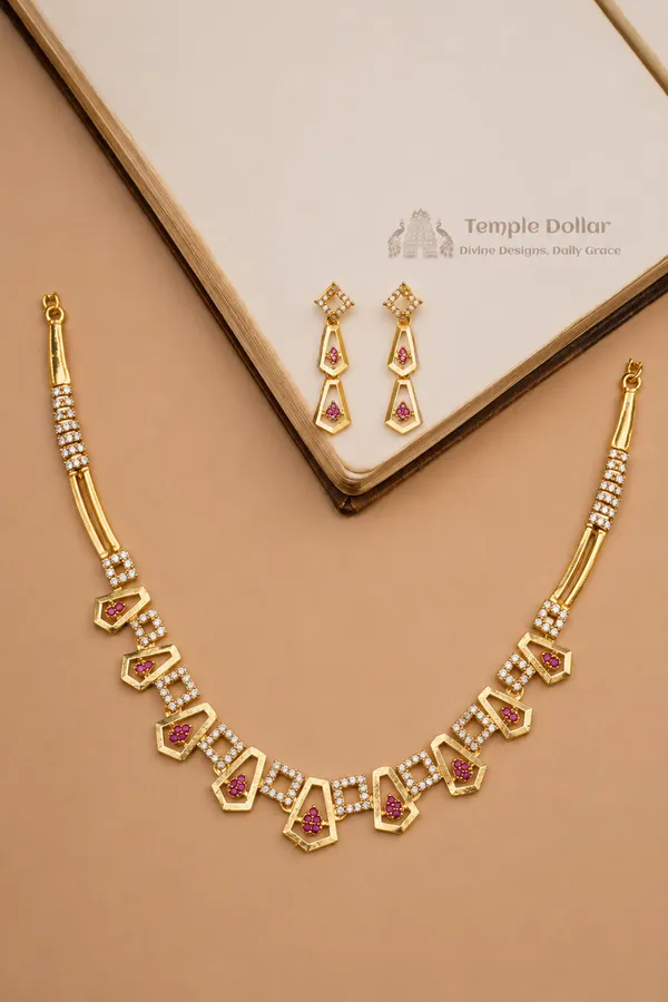 Antique_Pentagon_Motif_Necklace_Drop_Earrings_Set
