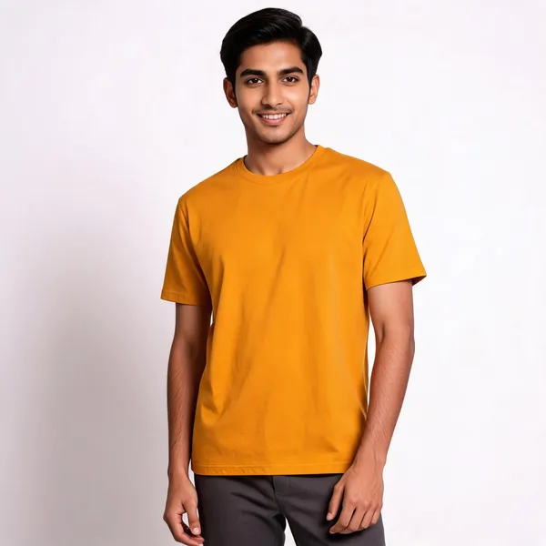 Beige_Cotton_Round_Neck_T_Shirt_For_Men