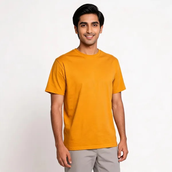 Beige_Cotton_Round_Neck_T_Shirt_For_Men