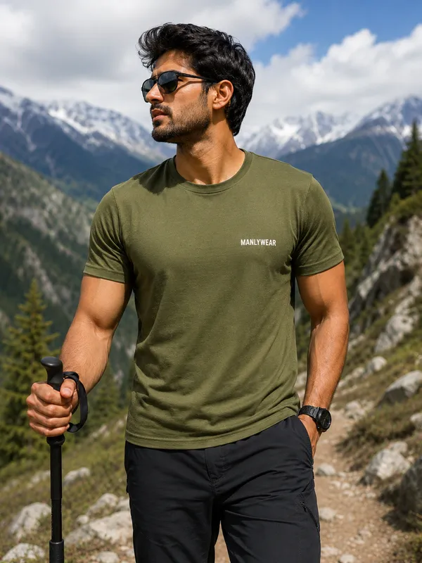 Olive_Green_Cotton_Round_Neck_T_Shirt_For_Men