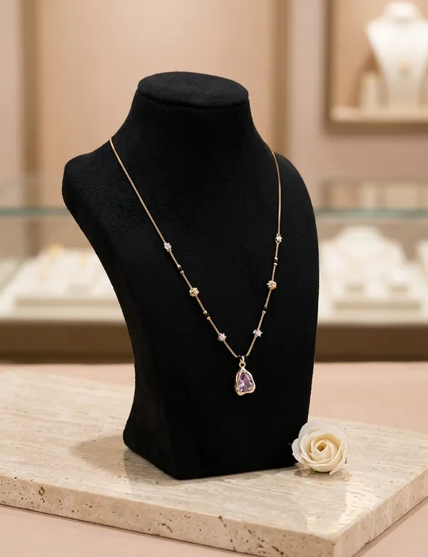 Multicolor_Bead_Purple_Teardrop_Pendant_Necklace_For_Women