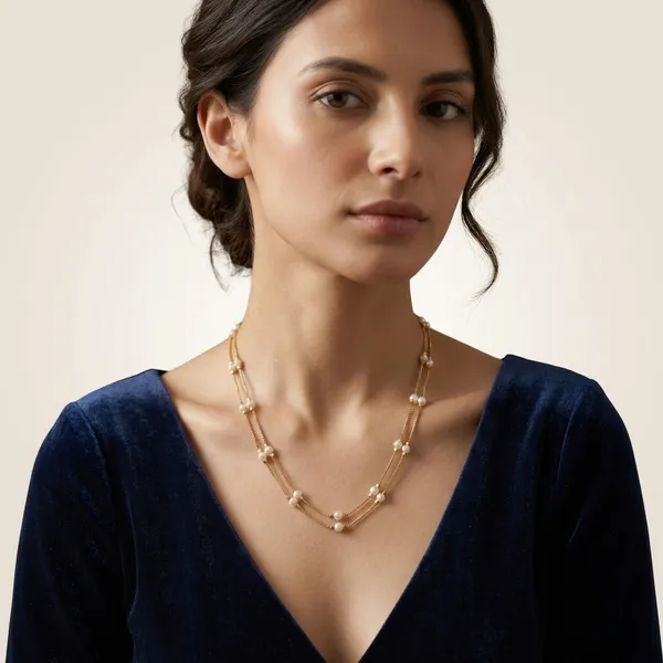 Multicolor_Pearl_Accented_Layered_Chain_Necklace_For_Women