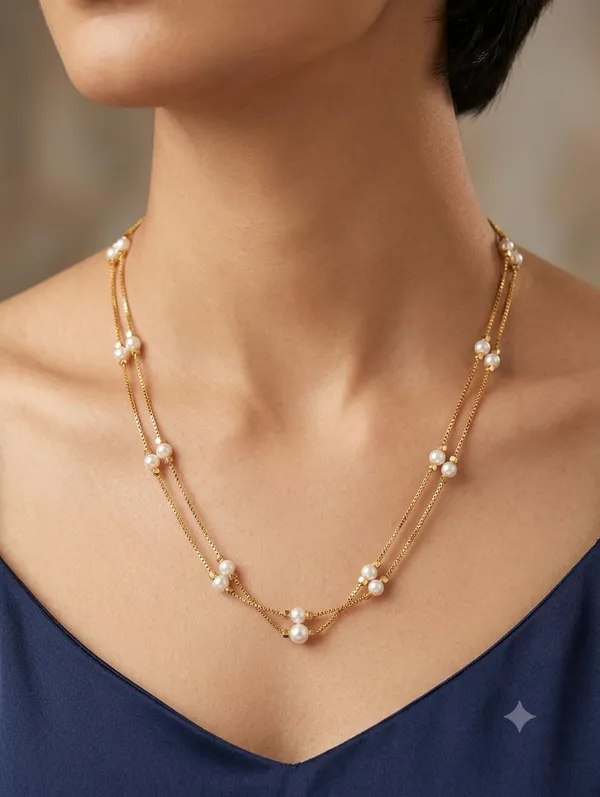Multicolor_Pearl_Accented_Layered_Chain_Necklace_For_Women
