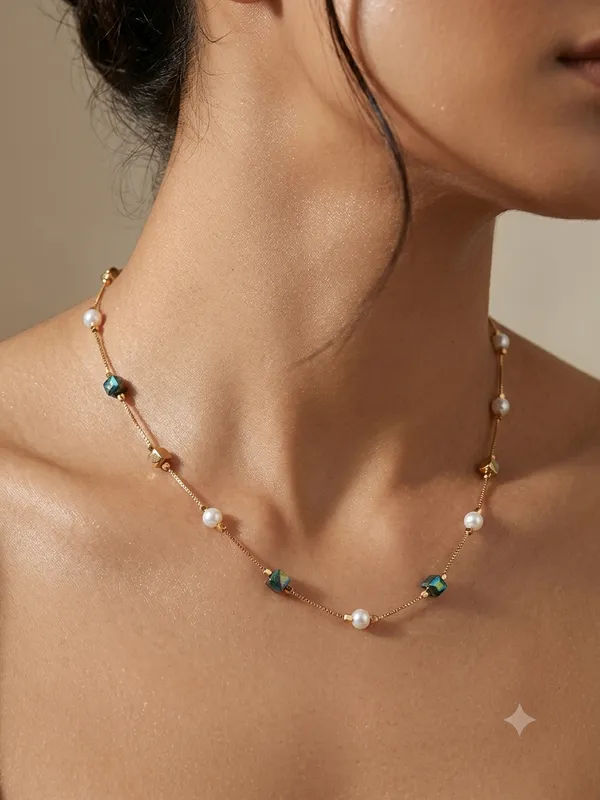 Multicolor_Pearl_Beaded_Delicate_Chain_Necklace_For_Women