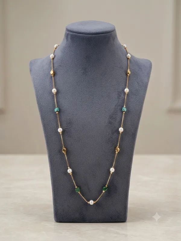 Multicolor_Pearl_Beaded_Delicate_Chain_Necklace_For_Women
