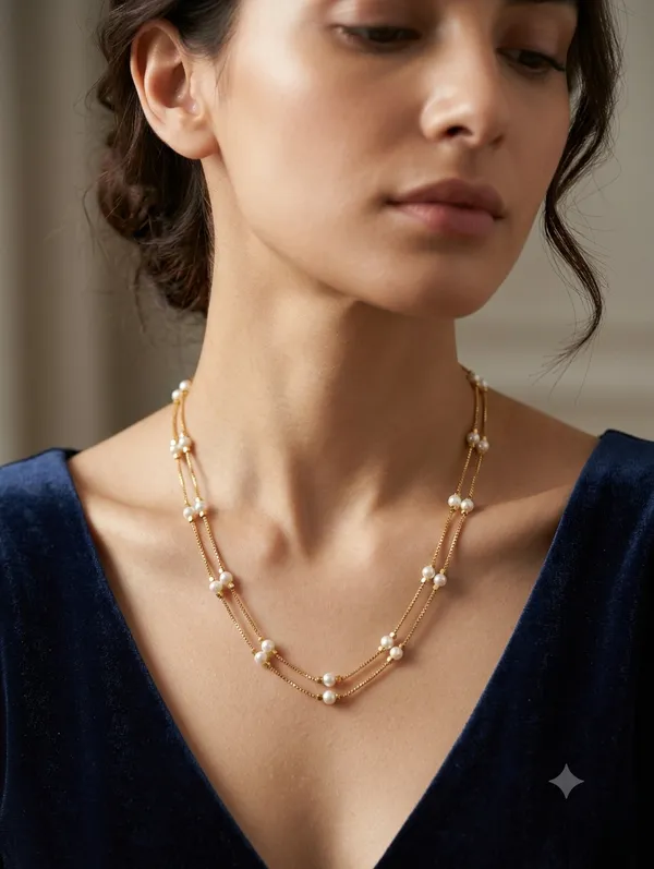 Multicolor_Pearl_Accented_Layered_Chain_Necklace_For_Women