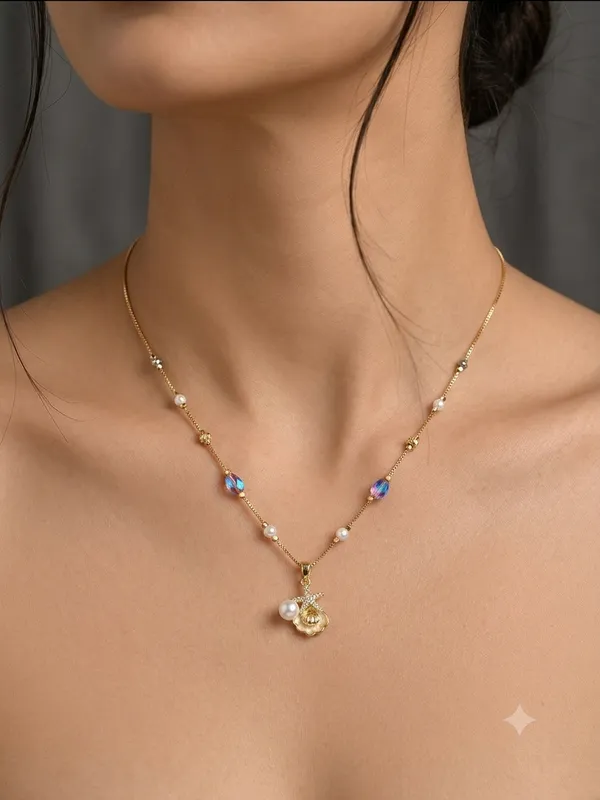 Multicolor_Pearl_Beaded_Shell_Pendant_Necklace_For_Women