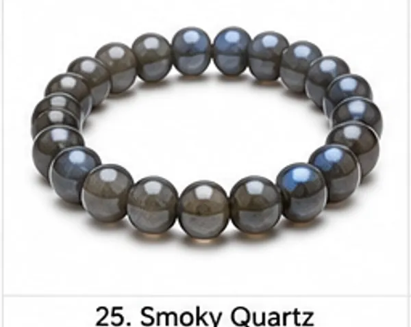 Grey_Smoky_Quartz_Gemstone_Beaded_Bracelet_For_Unisex