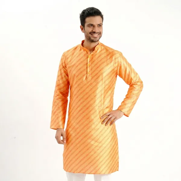 Yellow_Silk_Printed_Kurta_For_Men