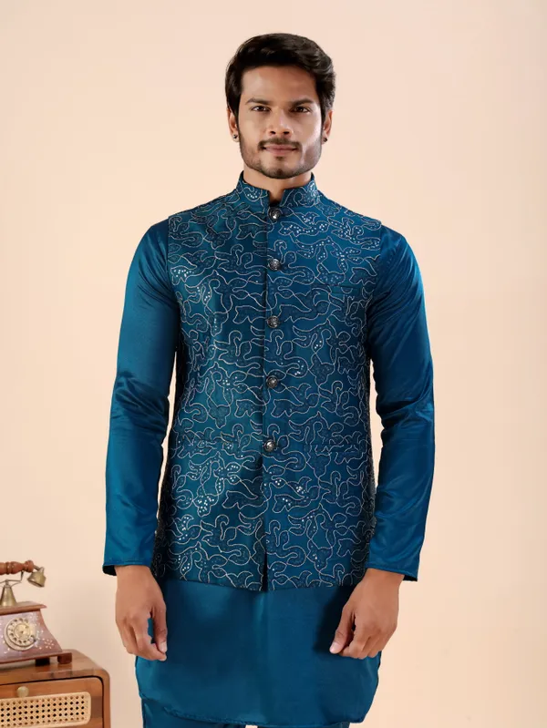 Koti_Set_D7_Short_Kurta_Petrol_Blue