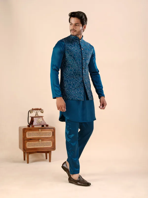 Koti_Set_D7_Short_Kurta_Petrol_Blue