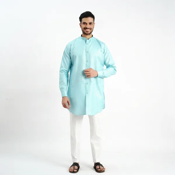 Sky_Blue_Cotton_Long_Shirt_For_Men