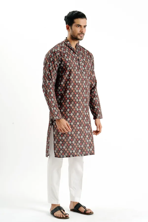 Brown_Crochet_Kurta_With_Barfi_Pattern_For_Men
