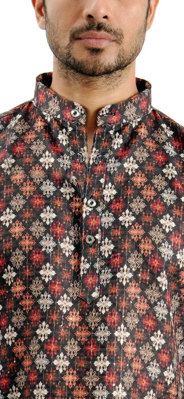 Brown_Crochet_Kurta_With_Barfi_Pattern_For_Men