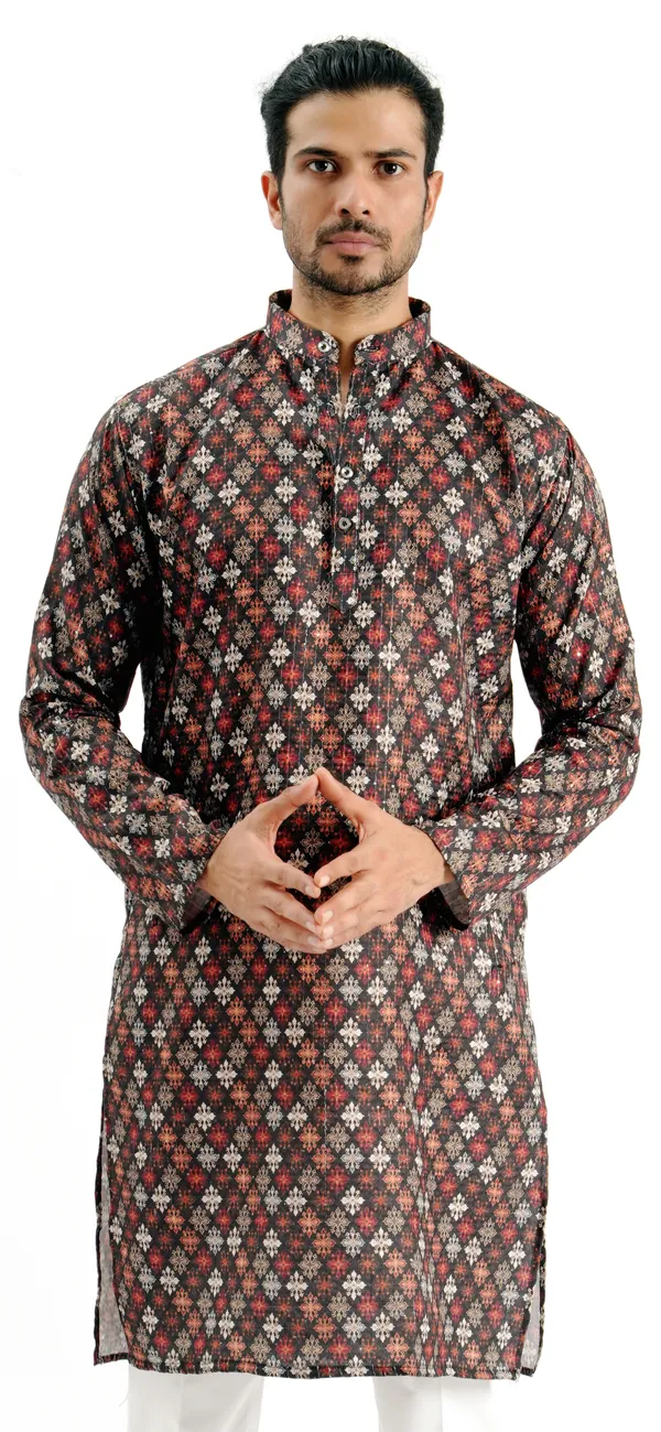 Brown_Crochet_Kurta_With_Barfi_Pattern_For_Men