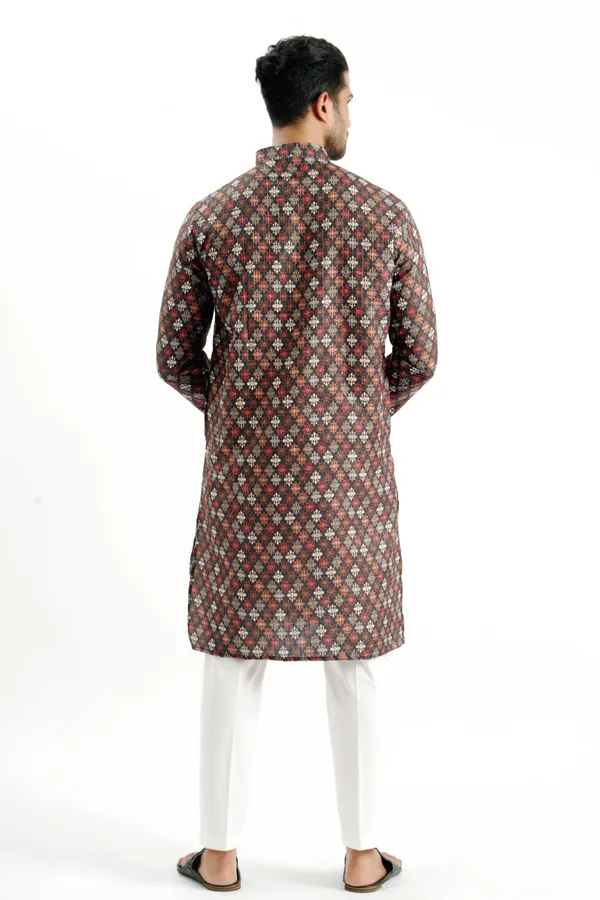 Brown_Crochet_Kurta_With_Barfi_Pattern_For_Men