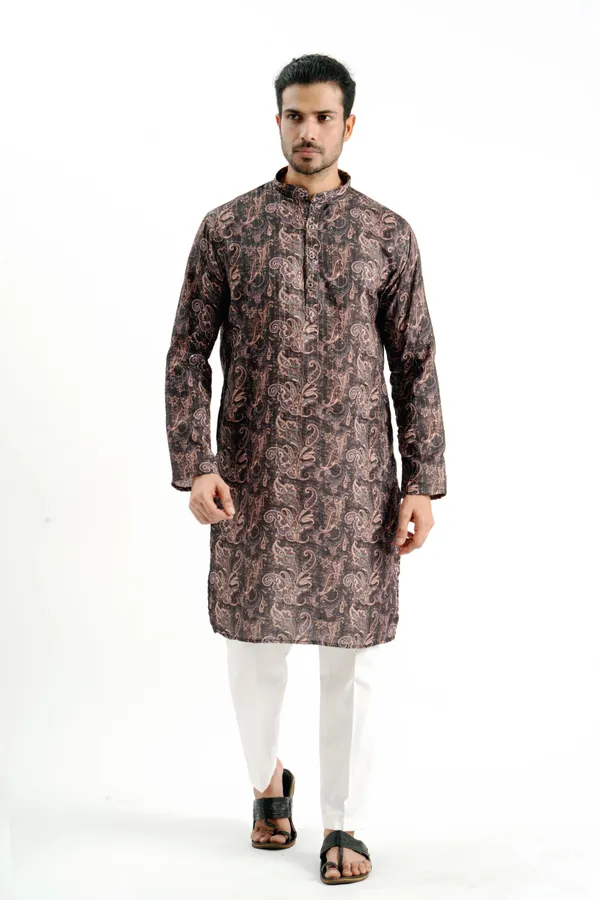 Black_Crochet_Rangoli_Print_Kurta_For_Men